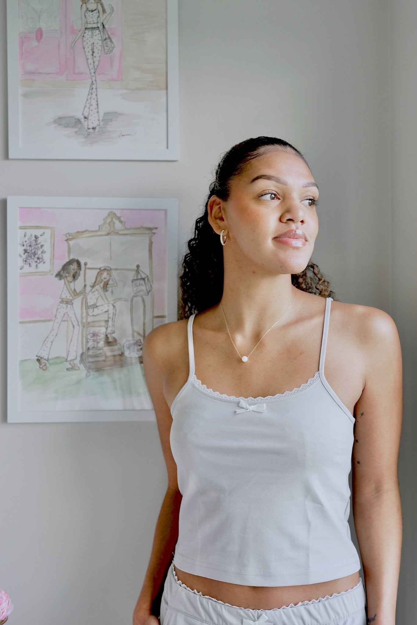 Isla Lune premium cotton pajama set - The Moonmilk Top sleepwear for women, comfy loungewear with bow detail and lace trim