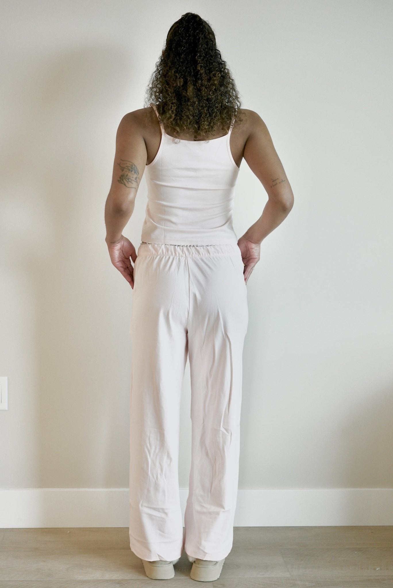 Isla Lune premium cotton pajama set - The Raspberry Pants sleepwear for women, back view, pink comfy loungewear